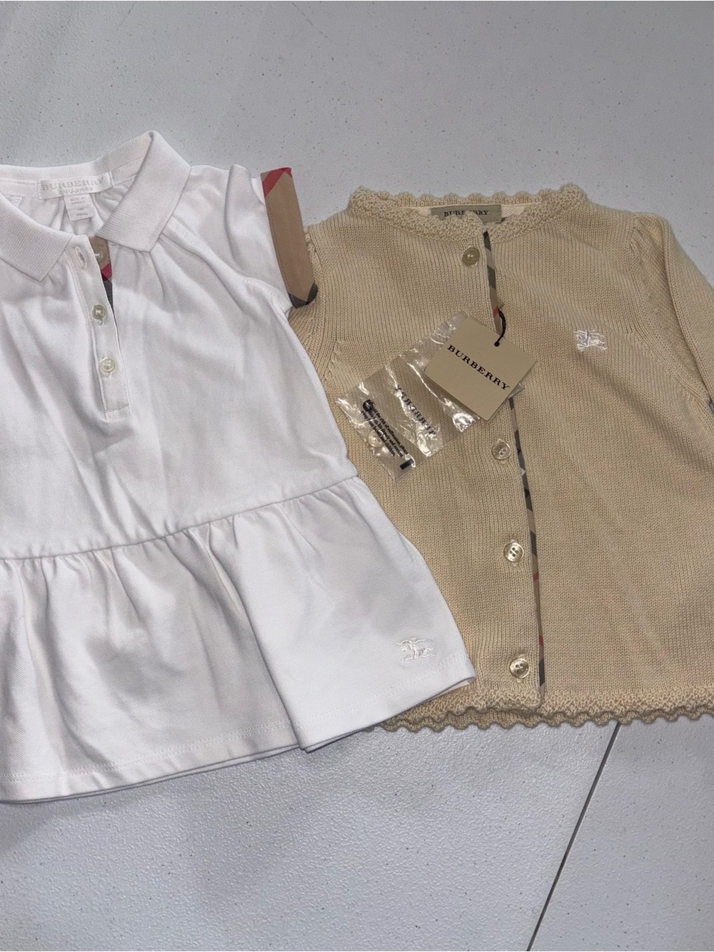 Burberry 9 months Bundle NWT Cardigan & White Polo dress Set